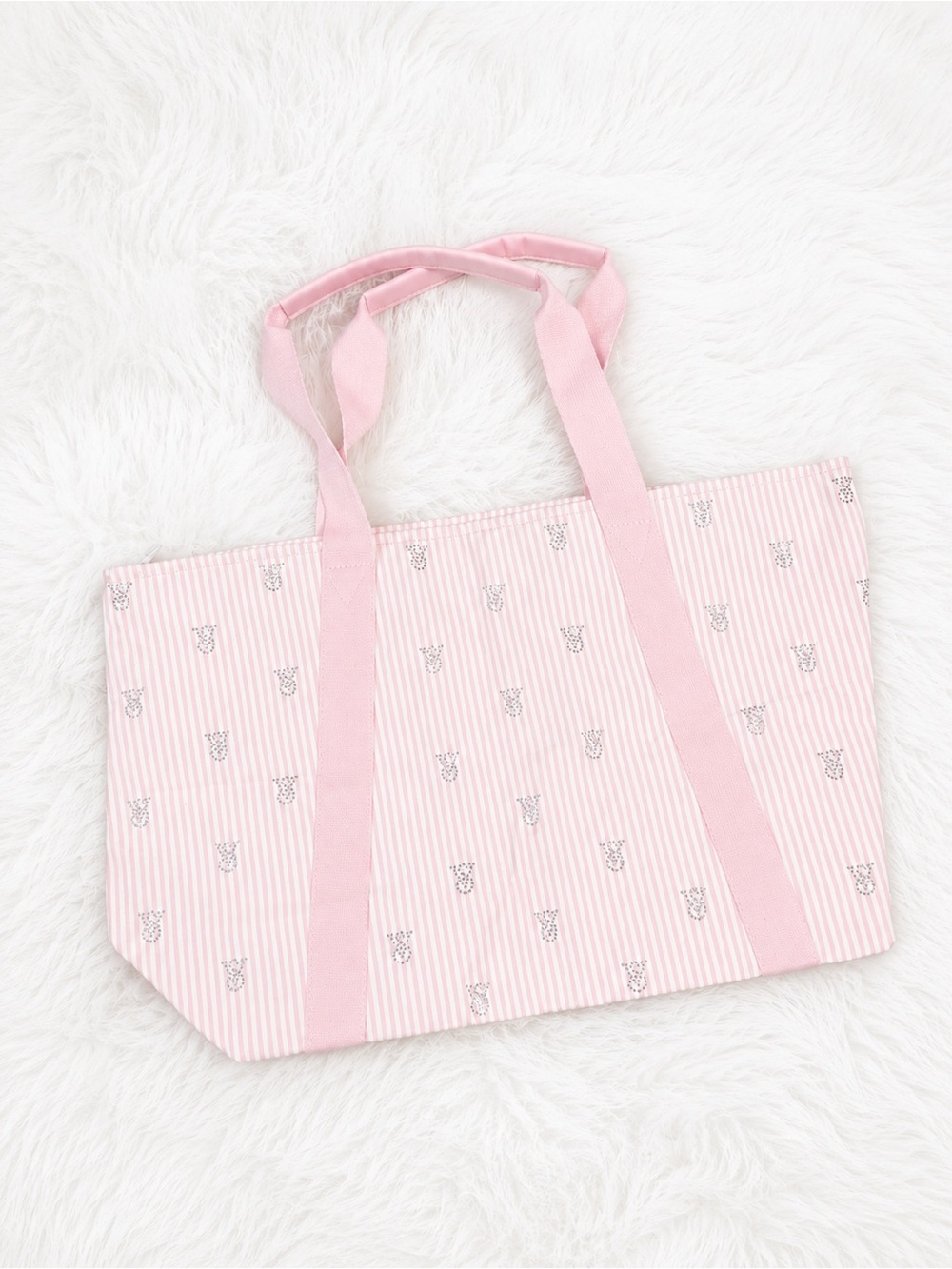VS Pink Striped Canvas Tote Bag